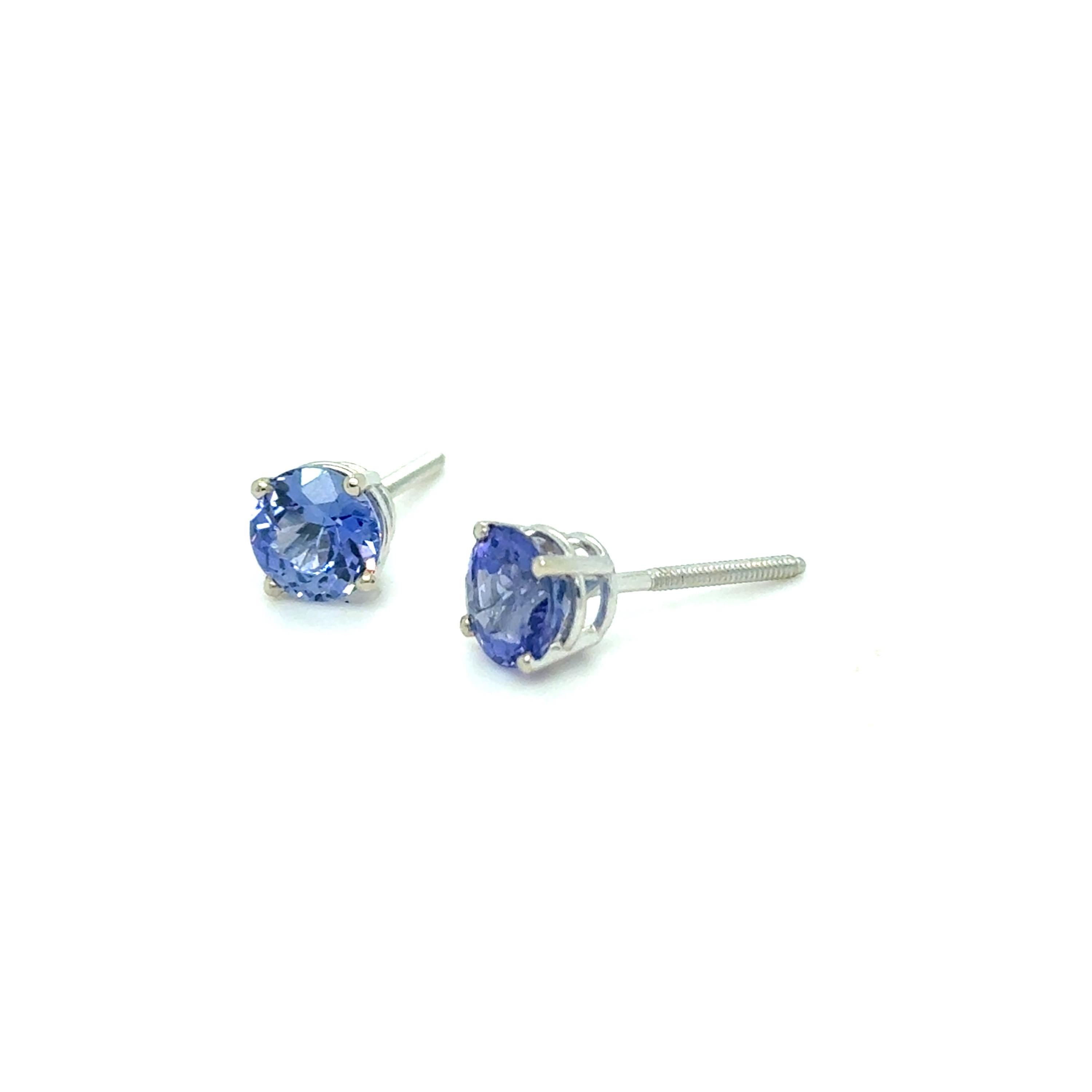 Vintage Unheated Ceylon Round Cut Sapphire Stud Earrings in 18K White Gold - 1.77ct.
